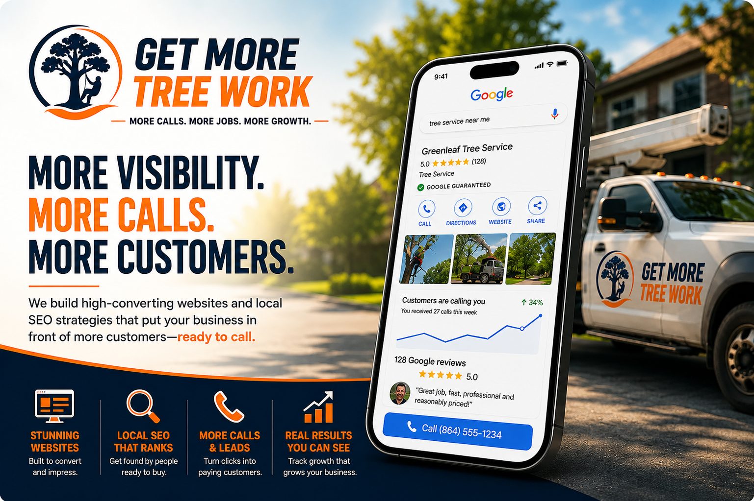 GetMoreTreeWork marketing banner: more visibility, more calls, more customers